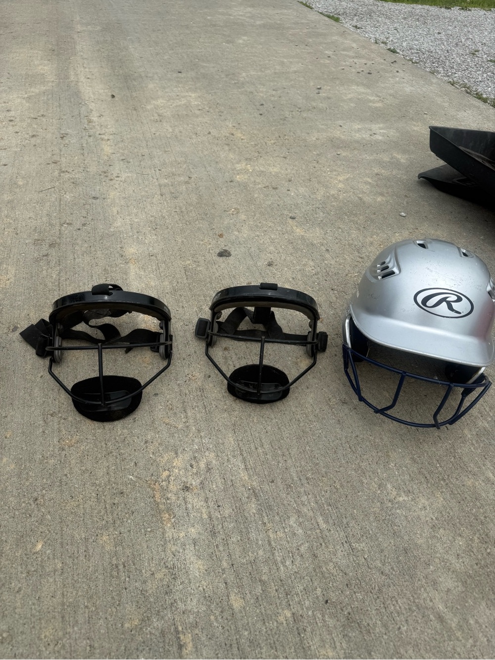 Rawlings Silver Helmet with Navy Blue Faceguard and Removable Black Cages